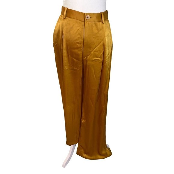 LAPOINTE Satin Pleated Pants in Yellow 2 Womens Wide Leg Trousers - Picture 5 of 15
